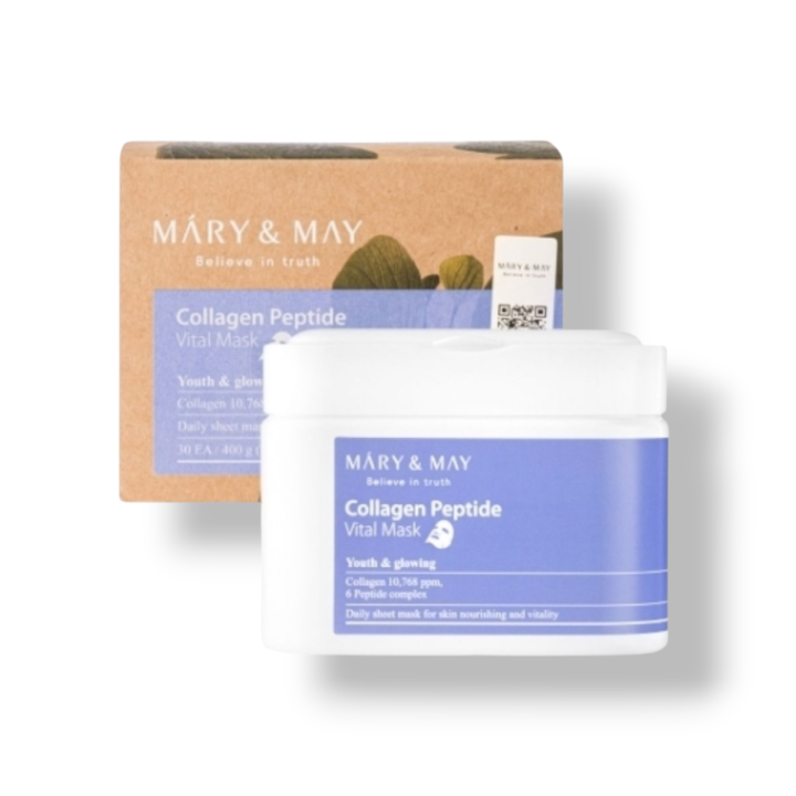 Mary&amp;May zestaw ujędrniających maseczek w płachcie 30szt. (Collagen Peptide Vital Mask).png
