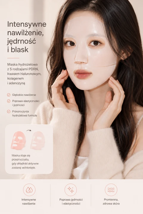 COSRX 5 PDRN Hyaluronic Acid Vital Hydrating Hydrogel Mask to zestaw 3 hydrożelowych masek do twarzy wykonanych w 100% z serum z aktywnymi składnikam